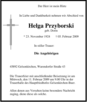 Traueranzeige von Helga Przyborski von Tageszeitung
