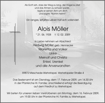 Traueranzeige von Alois Möller von Tageszeitung