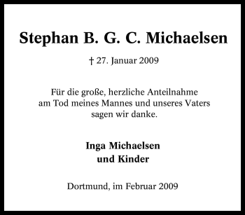 Traueranzeige von Stephan B. G. C. Michaelsen von Tageszeitung