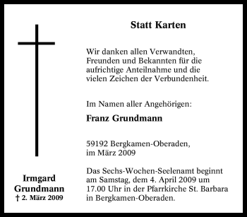 Traueranzeige von Irmgard Grundmann von Tageszeitung