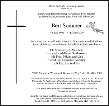 Traueranzeige von Bert Sommer von Tageszeitung