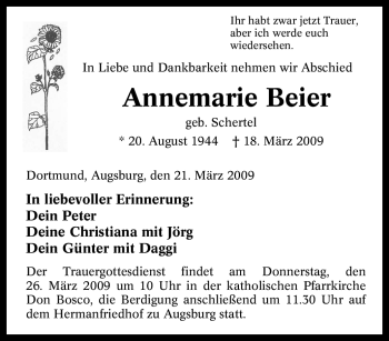 Traueranzeige von Annemarie Beier von Tageszeitung