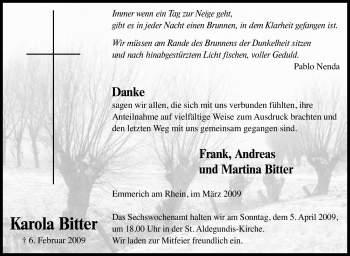 Traueranzeige von Karola Bitter von Tageszeitung