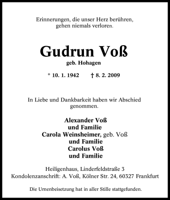 Traueranzeige von Gudrun Voß von Tageszeitung