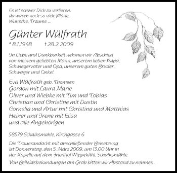 Traueranzeige von Günter Wülfrath von Tageszeitung