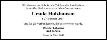 Traueranzeige von Ursula Holzhausen von Tageszeitung