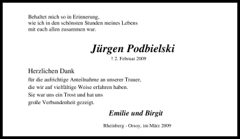 Traueranzeige von Jürgen Podbielski von Tageszeitung