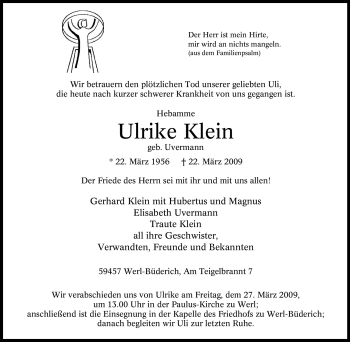 Traueranzeige von Ulrike Klein von Tageszeitung
