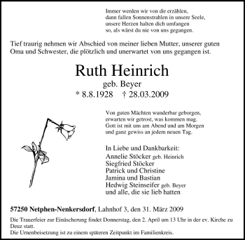 Traueranzeige von Ruth Heinrich von Tageszeitung