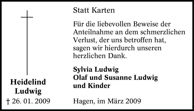  Traueranzeige für Heidelind Ludwig vom 28.03.2009 aus Tageszeitung