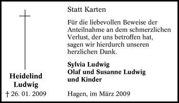 Traueranzeige von Heidelind Ludwig von Tageszeitung