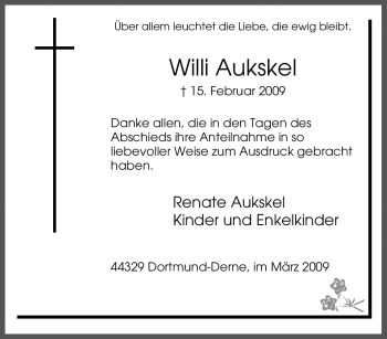 Traueranzeige von Willi Aukskel von Tageszeitung