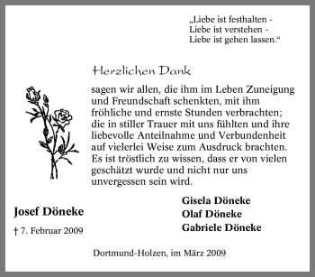 Traueranzeige von Josef Döneke von Tageszeitung