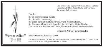 Traueranzeige von Werner Aßhoff von Tageszeitung