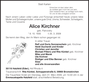 Traueranzeige von Alice Kirchner von Tageszeitung
