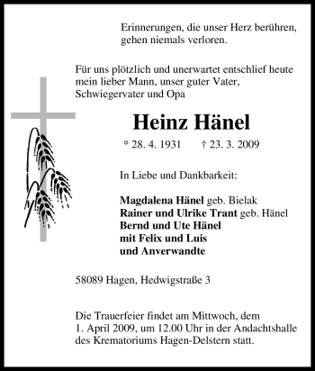 Traueranzeige von Heinz Hänel von Tageszeitung