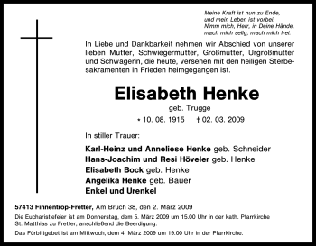 Traueranzeige von Elisabeth Henke von Tageszeitung