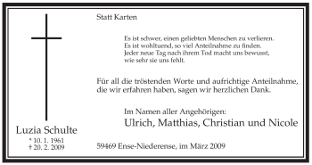 Traueranzeige von Luzia Schulte von Tageszeitung