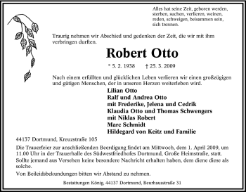 Traueranzeige von Robert Otto von Tageszeitung