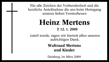Traueranzeige von Heinz Mertens von Tageszeitung