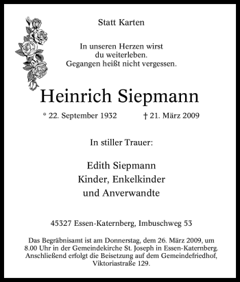 Traueranzeige von Heinrich Siepmann von Tageszeitung