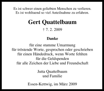 Traueranzeige von Gert Quattelbaum von Tageszeitung