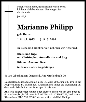 Traueranzeige von Marianne Philipp von Tageszeitung