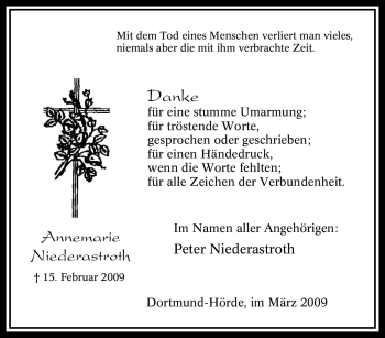 Traueranzeige von Annemarie Niederastroth von Tageszeitung