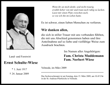 Traueranzeige von Ernst Schulte-Wiese von Tageszeitung