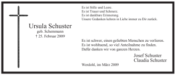 Traueranzeige von Ursula Schuster von Tageszeitung