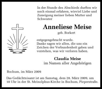 Traueranzeige von Anneliese Meise von Tageszeitung
