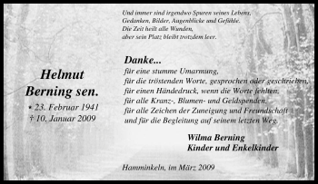 Traueranzeige von Helmut Berning sen. von Tageszeitung