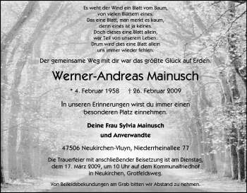 Traueranzeige von Werner-Andreas Mainusch von Tageszeitung