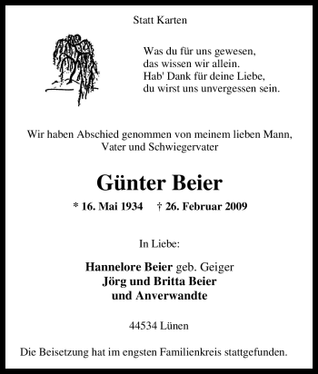 Traueranzeige von Günter Beier von Tageszeitung
