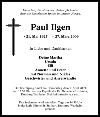 Traueranzeige von Paul Ilgen von Tageszeitung