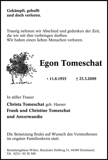Traueranzeige von Egon Tomeschat von Tageszeitung