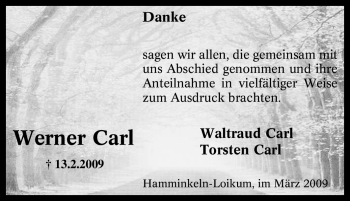 Traueranzeige von Werner Carl von Tageszeitung