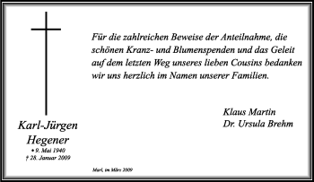 Traueranzeige von Karl-Jürgen Hegener von Tageszeitung