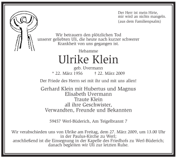 Traueranzeige von Ulrike Klein von Tageszeitung