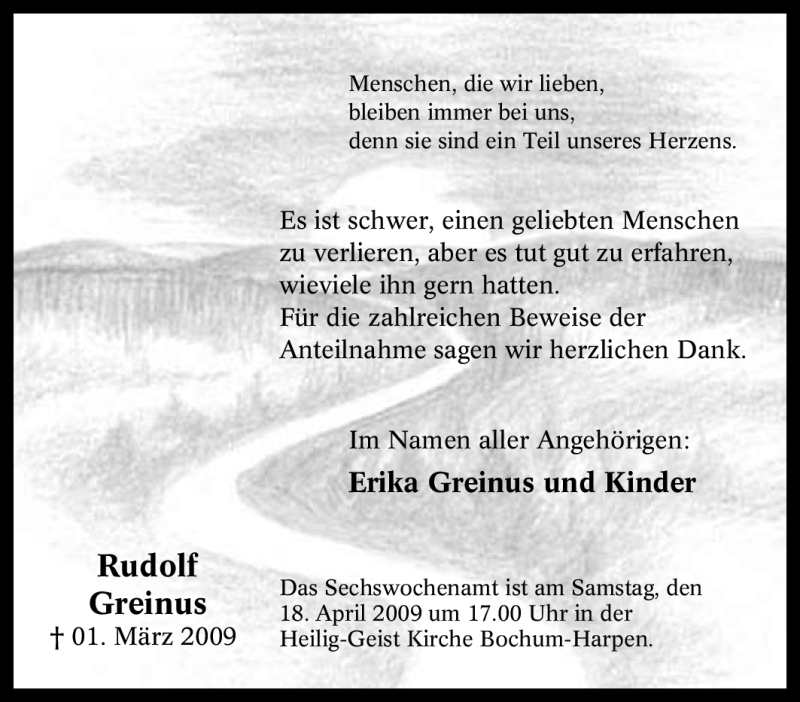  Traueranzeige für Rudolf Greinus vom 21.03.2009 aus Tageszeitung