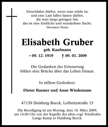 Traueranzeige von Elisabeth Gruber von Tageszeitung