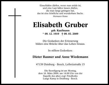Traueranzeige von Elisabeth Gruber von Tageszeitung