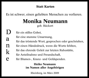 Traueranzeige von Monika Neumann von Tageszeitung
