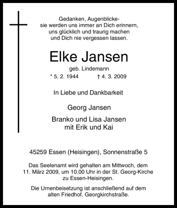 Traueranzeige von Elke Jansen von Tageszeitung