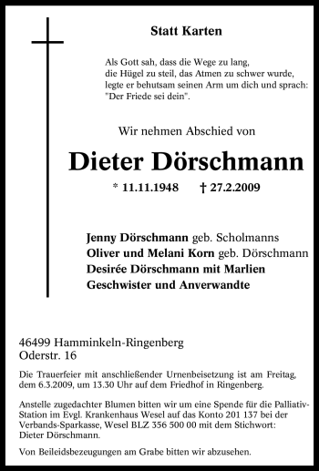 Traueranzeige von Dieter Dörschmann von Tageszeitung