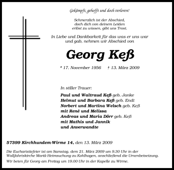 Traueranzeige von Georg Keß von Tageszeitung