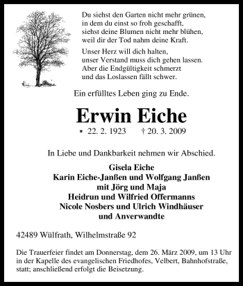 Traueranzeige von Erwin Eiche von Tageszeitung