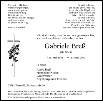 Traueranzeige von Gabriele Breß von Tageszeitung