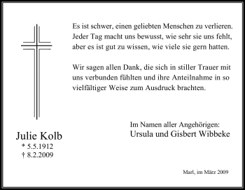Traueranzeige von Julie Kolb von Tageszeitung