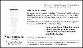 Traueranzeige von Änne Püttmann von Tageszeitung